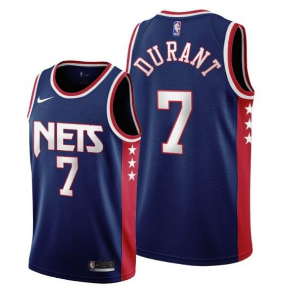 Men's Brooklyn Nets #7 Kevin Durant 2021/22 Navy City Edition Stitched Jersey